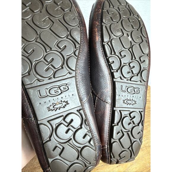UGG Ascot Slippers Brown Leather Men's Size 9 Slip On Moc Toe Driving Heel GUC - Picture 13 of 14